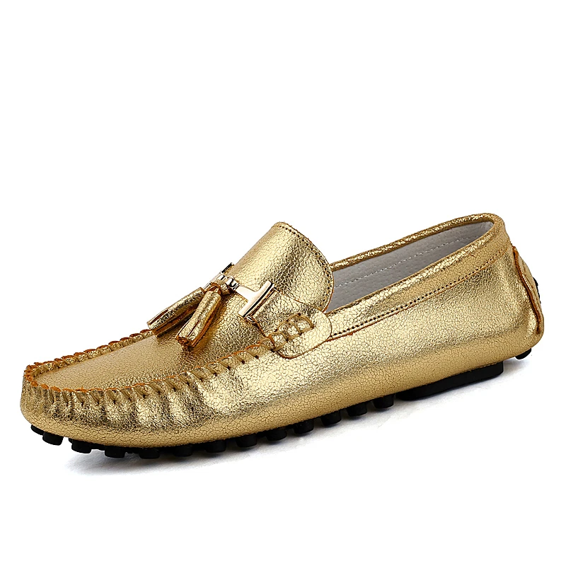 Mocasines dorados con flecos de cuero suave hombre, zapatos informales para conducir, deslizables en oro y plata|slip on|slip on goldslip on casual shoes - AliExpress