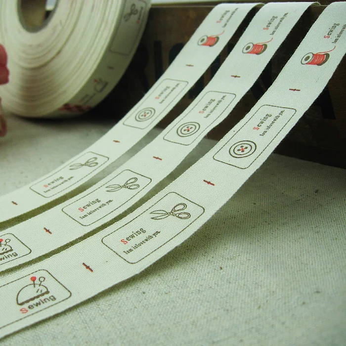 

2019 news 2CM width sewing tools label 100% cotton ribbons custom clothing labels garment shoes bags accessory printed labels