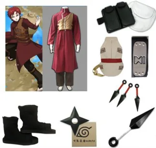 

Cosplay Costume Naruto Shippuden Gaara Red Complete Set With Bag Halloween Christmas Party Uniform Dress Men's Cosplay Dress