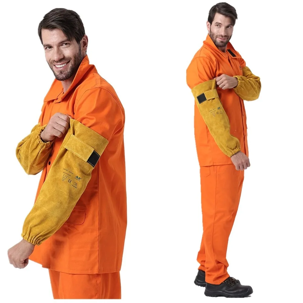 Professional Welder Arm Protection Sleeves Split Cowhide Leather Sleeves 48cm 19" Long CE Approved Welding Sleeves Professional Welder Arm Protection Sleeves Split Cowhide Leather Sleeves 48cm 19" Long CE Approved Welding Sleeves