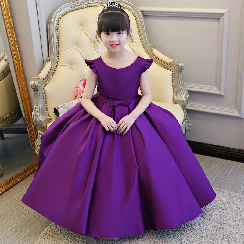 

Purple Princess Dress Floor Length Ball Gown Flower Girl Dresses Wedding Birthday Performance Dress Kids Pageant Dress AA64