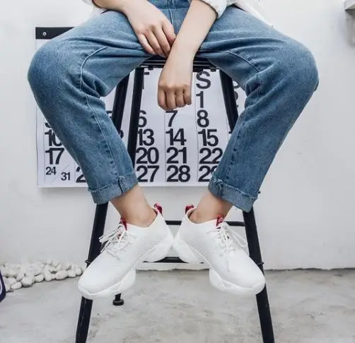 

2018 autumn new old shoes female Korean version of the flying woven breathable thick bottom increased casual shoes