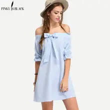Pinky Is Black Striped Dress Women Summer Off Shoulder 2019 Fashion Short Sleeve Slash Neck Bow Tie Stripe Dress Beach Vestidos Pinky Is Black Striped Dress Women Summer Off Shoulder 2019 Fashion Short Sleeve Slash Neck Bow Tie Stripe Dress Beach Vestidos