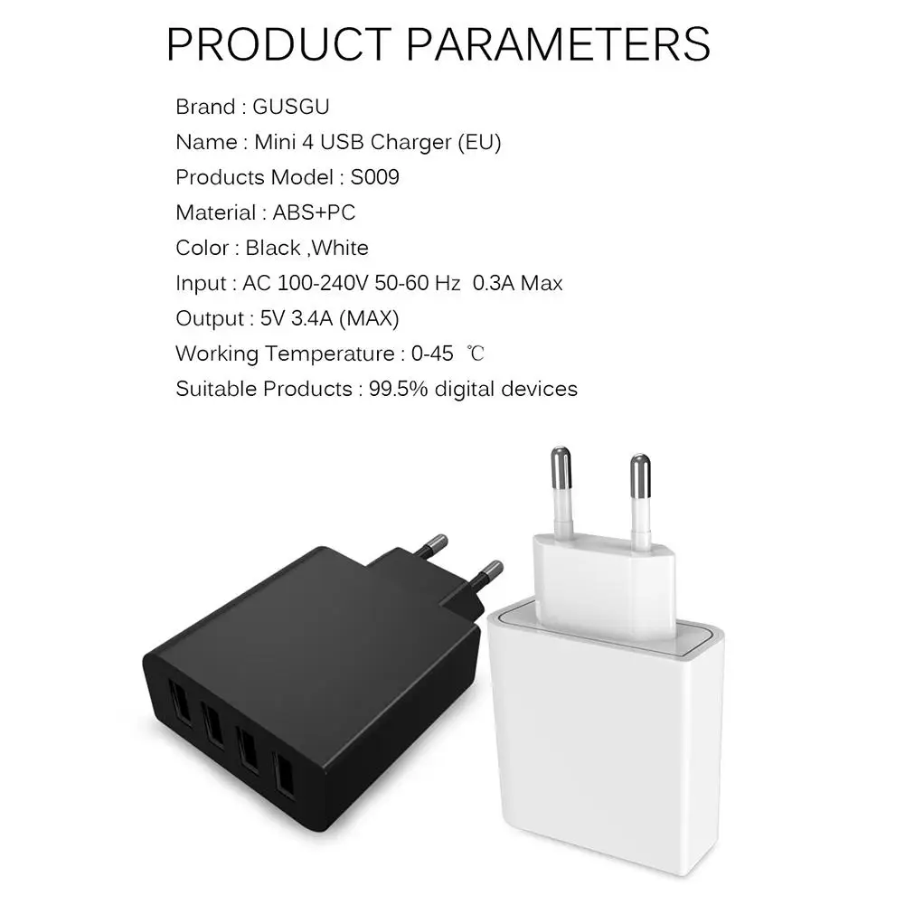 1 шт. хит продаж USB зарядное устройство 4 порта быстрая зарядка 3.4A универсальный