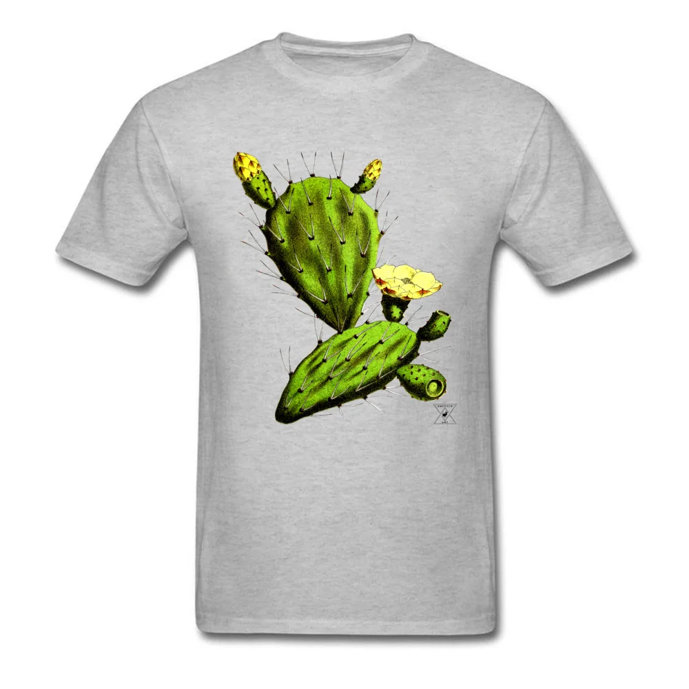 Custom Funny Men's T-Shirt Newest Summer Short Sleeve Round Collar Pure Cotton Tops Tees Party Tee Shirt Drop Shipping Desert Cactus by EncycloArt Botanical Cacti Plant Tee grey