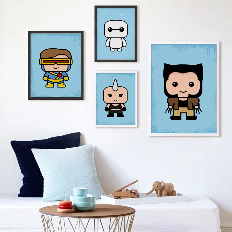 

Cute Nordic Children Cartoon Superhero Portrait A4 Canvas Painting Art Print Picture Poster Wall Kid Room Bedroom Home Decor