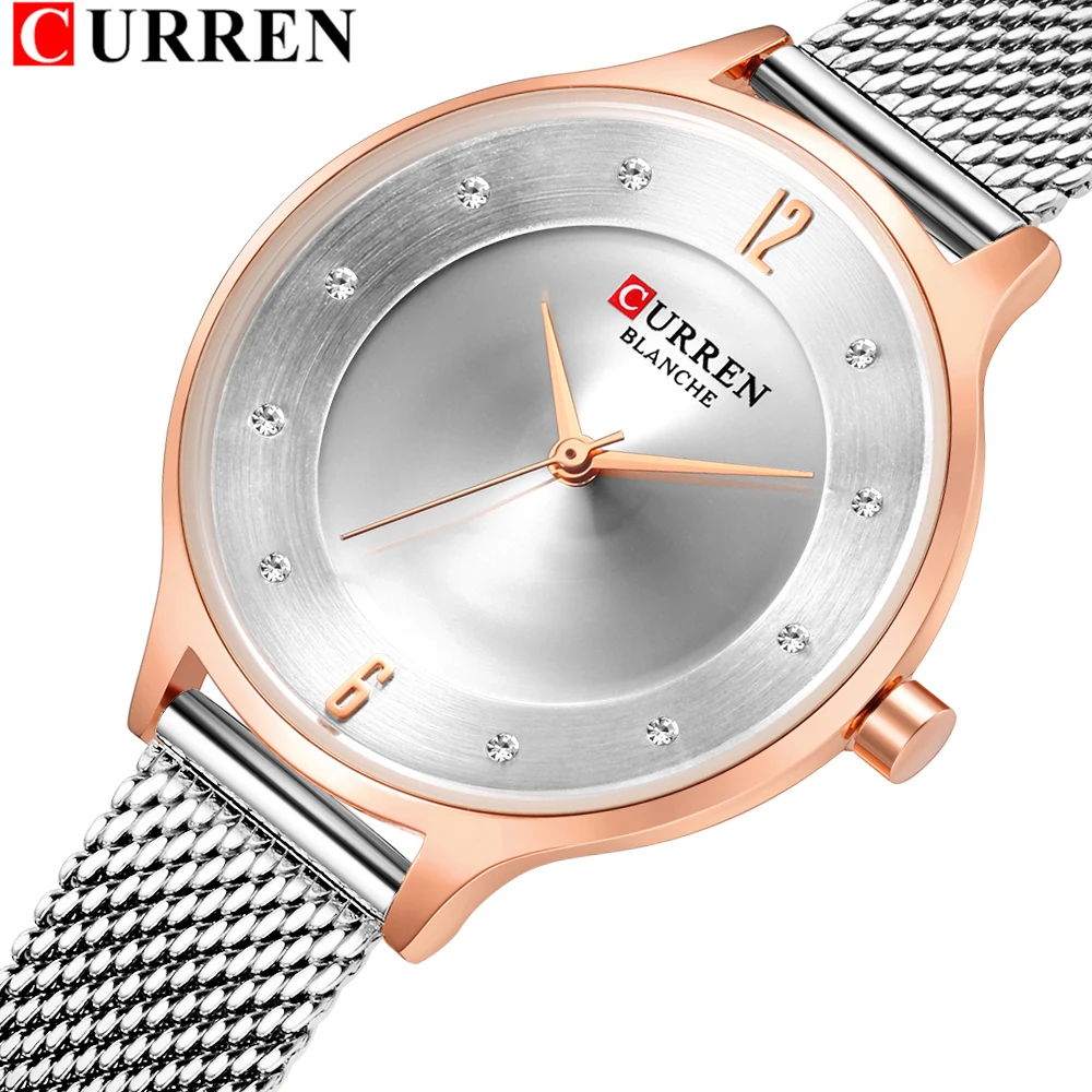 CURREN 9036 модные повседневные часы из нержавеющей стали с сеткой женское платье