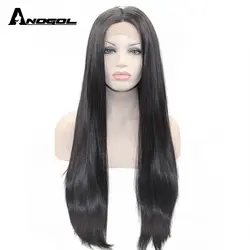 Anogol высокое Температура волокно бразильский волосы Плутон афро парики черный длинный прямой синтетический Синтетические волосы на