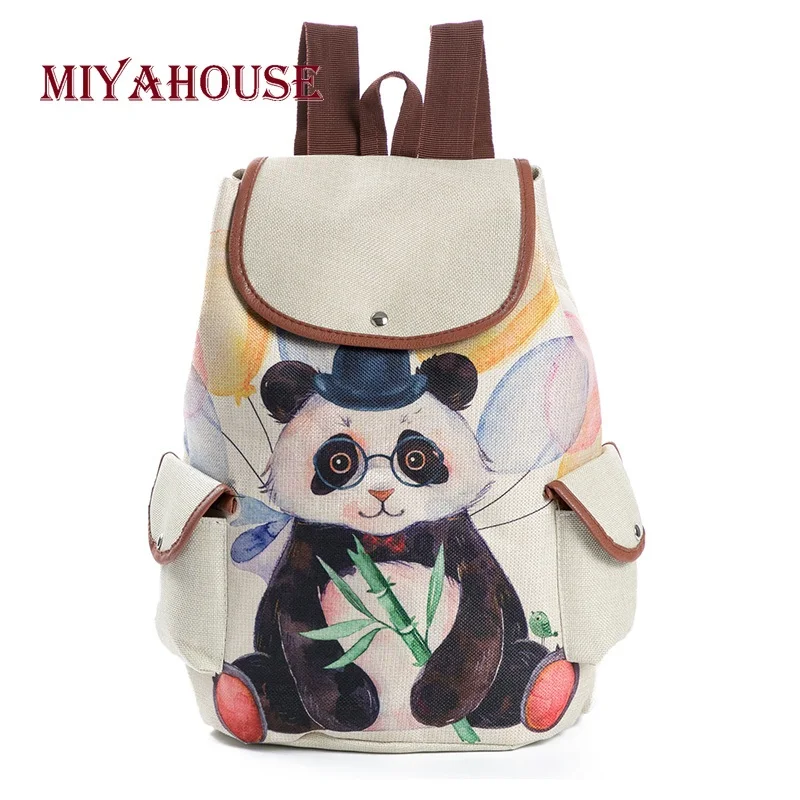 #*Cheap Miyahouse Fresh Design Cute Panda Printing Linen Backpacks Teenager Girls Cartoon Shoulder Schoolbags Female Fashion Travel Bags