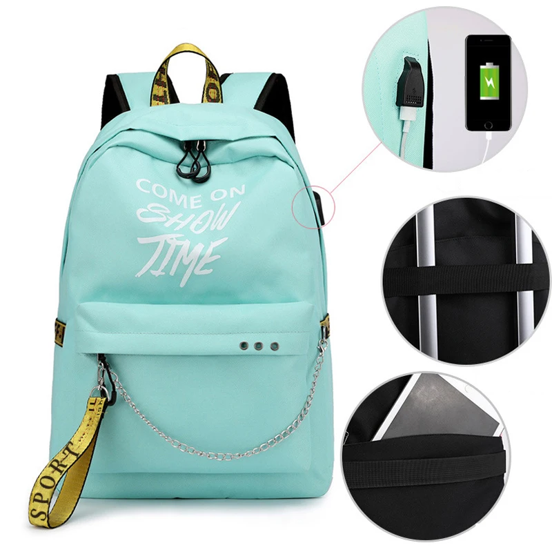 Winmax, светящийся женский рюкзак с USB зарядкой, модный школьный рюкзак с буквенным принтом, рюкзак с лентами для девочек-подростков, Mochila Sac A Dos