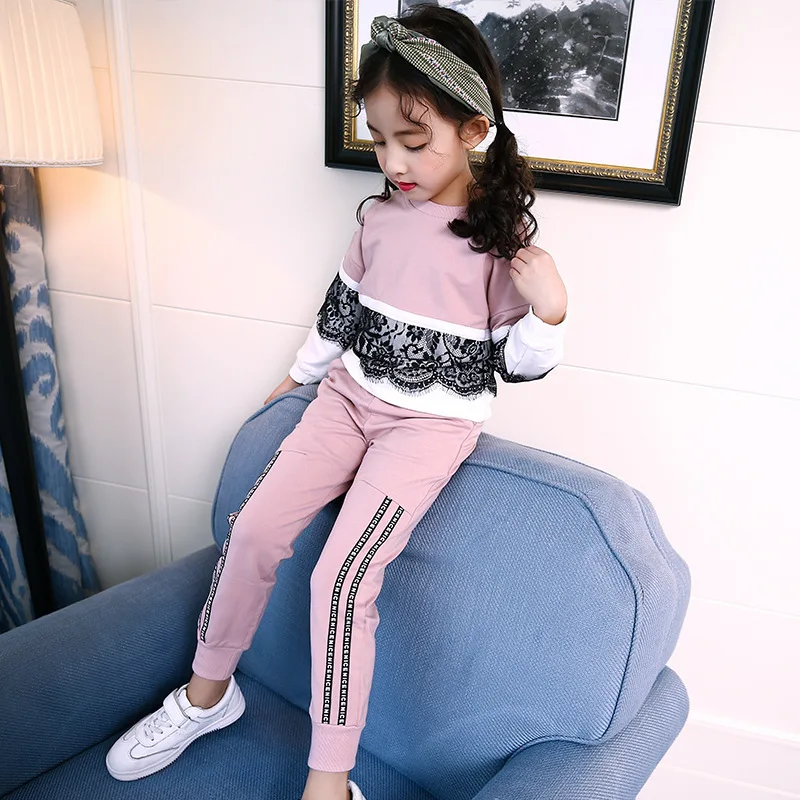 

2018 Spring And Autumn New Pattern Girls Lace Motion Pure Cotton Two Pieces Twinset