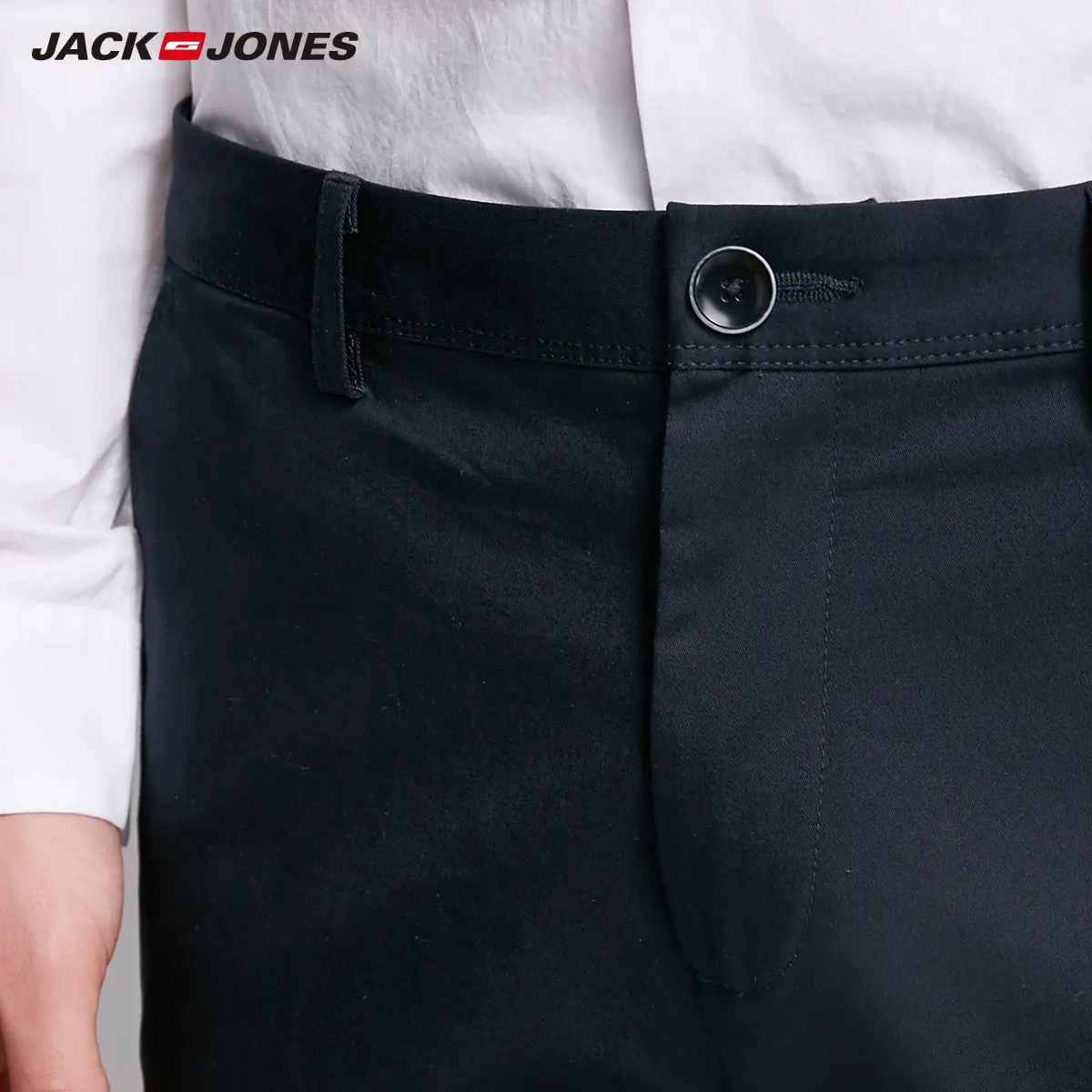JackJones мужские хлопковые брюки эластичная ткань комфорт дышащий бизнес Смарт повседневные брюки Slim Fit Брюки Мужская одежда | 218314502