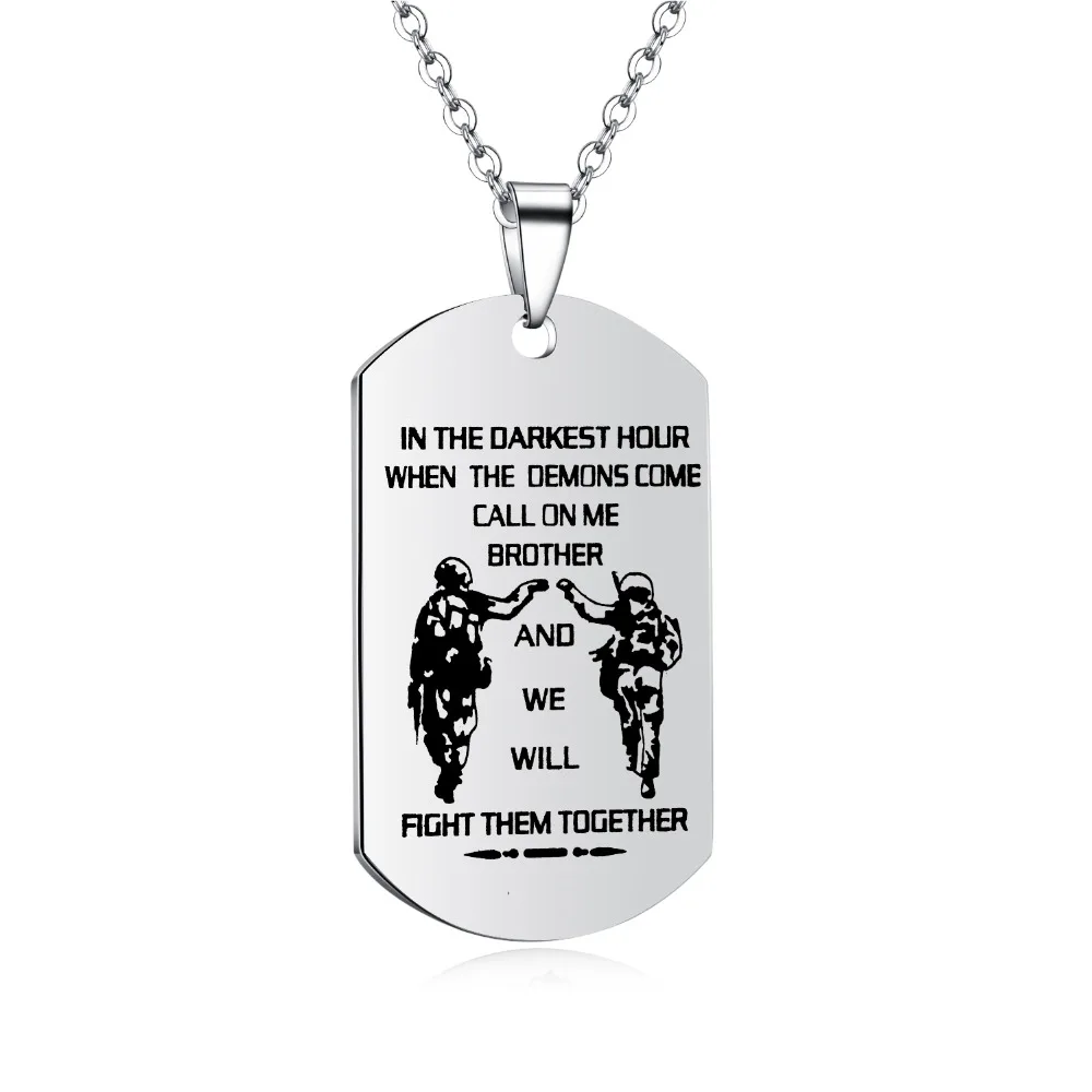 

To My Brother Freind Men's Stainless Steel Military Tags Free 60cm Chain Unique Designer Necklace Pendant Comrade-in-arms's Gift