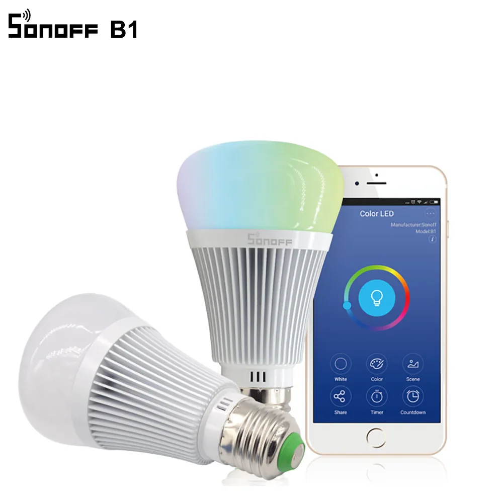 imágenes para Sonoff B1 Inteligente Wifi Lámpara E27 Regulable Lámpara LED de Colores RGB Color de la Luz A Través de IOS APP WIFI Control Remoto Android Smart casas imágenes para Sonoff B1 Inteligente Wifi Lámpara E27 Regulable Lámpara LED de Colores RGB Color de la Luz A Través de IOS APP WIFI Control Remoto Android Smart casas