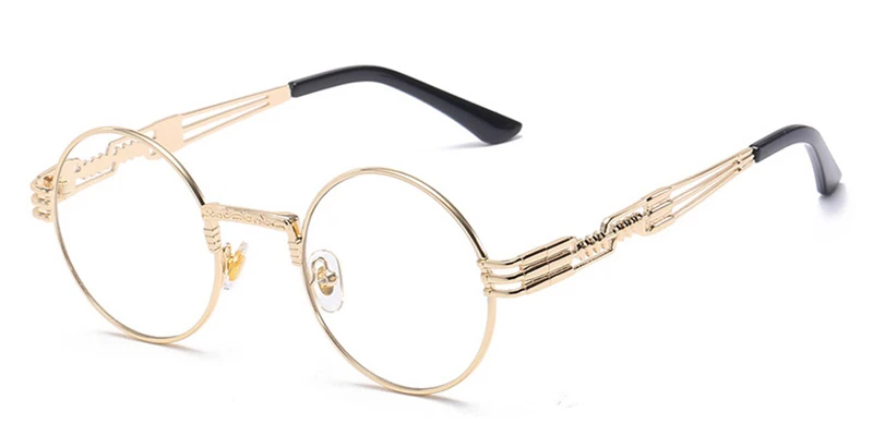 Винтажные готические солнцезащитные очки в стиле стимпанк для мужчин и женщин, металлическая оправа, круглые Роскошные брендовые дизайнерские солнцезащитные очки, зеркальные UV400 - Цвет линз: Gold Clear