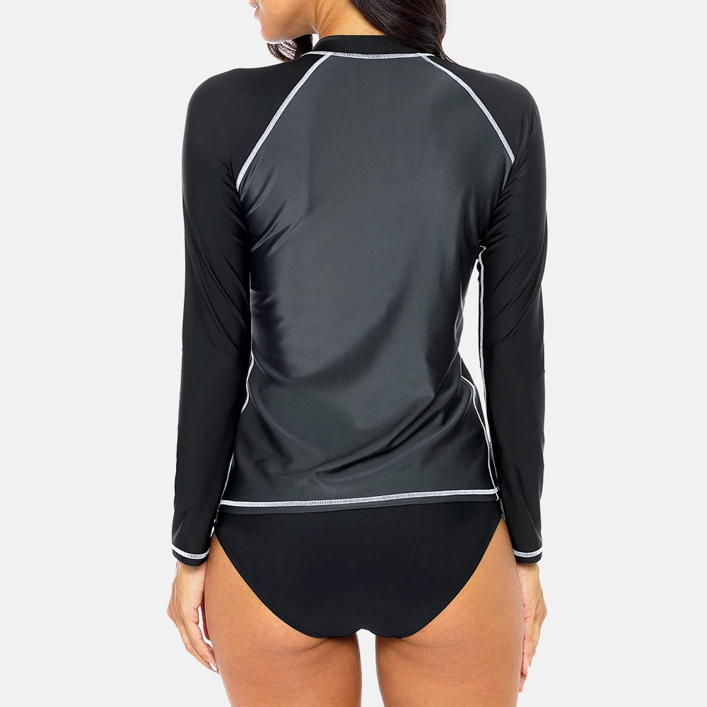 Attraco Rashguard Shirt Swimsuit Women' Long Sleeve Zipper Patchwork Swimwear Surfing Top Hiking Shirt Rash Guard UPF50+