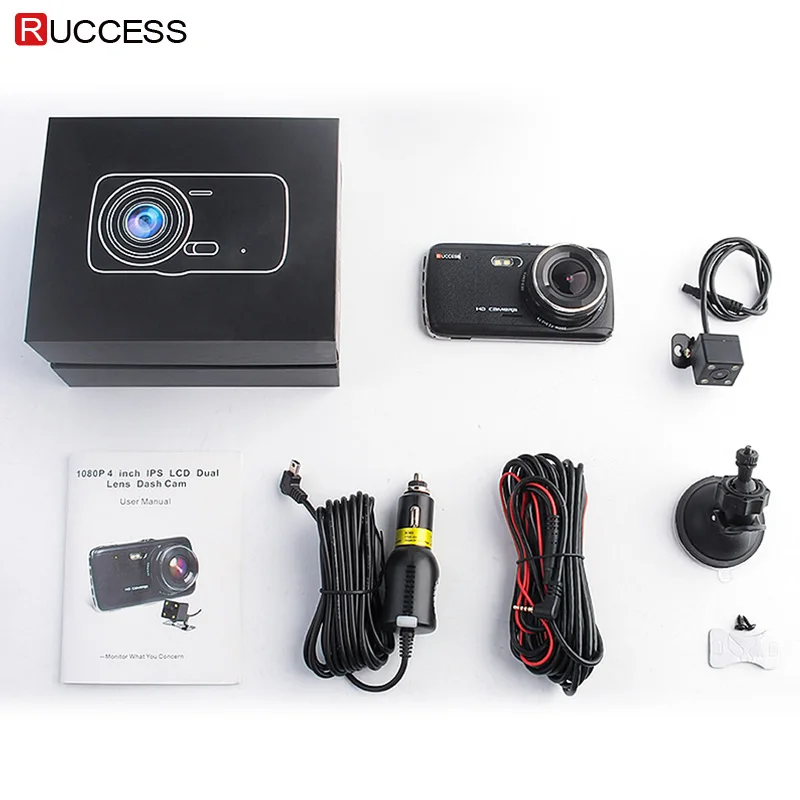 Ruccess DVR 4 дюймов ips Видеорегистраторы для автомобилей Двойной объектив Камера Full HD