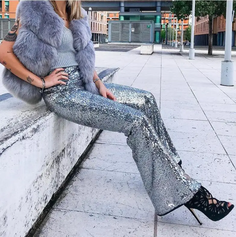 Black Gold Sequin Trousers Women Sparkle Metallic Maxi Ladies Silver High Waist Long Wide Leg PantsClub Wear Stage Dance YFL-085 Black Gold Sequin Trousers Women Sparkle Metallic Maxi Ladies Silver High Waist Long Wide Leg PantsClub Wear Stage Dance YFL-085