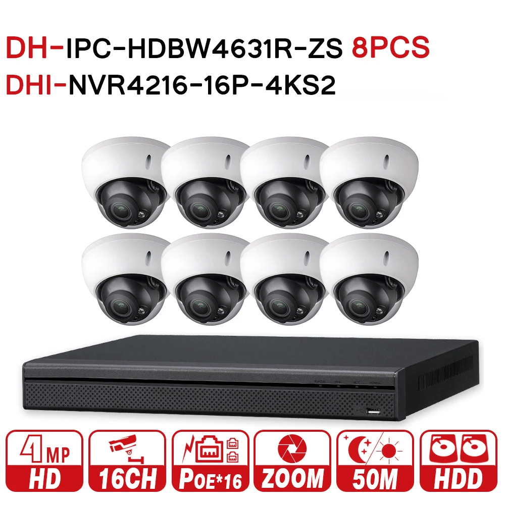 

DH Security CCTV System 8PCS 6MP POE Zoom IP Camera IPC-HDBW4631R-ZS &16POE 4K NVR NVR4216-16P-4KS2 Surveillance Security Kit