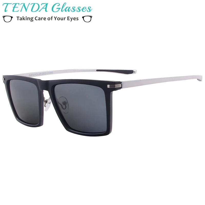 

TendaGlasses Men Square Polarized Shades Plastic TR90 Magnesium Sunglasses For Prescription Degree Lenses Myopia Progressive