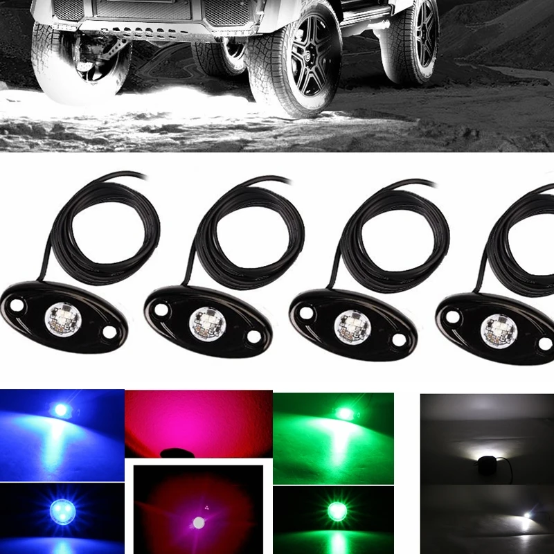 4X White 9W 3 LED High Power LED Rock Light Kit For Jeep Truck SUV Off-Road Boat 4F