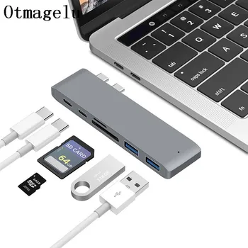 

USB C Hub 6-in-1 Charger SD/TF USB Hub Type with Power Adapter for MacBook pro Macbook air USB Front Panel Computer Accessories