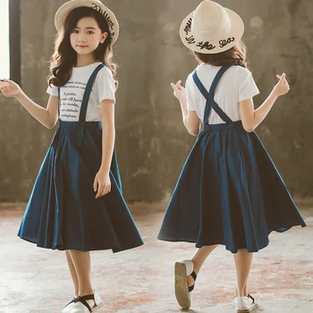 

2020 Summer Girls Clothing Set Toddler Girls Clothes Set White T-shirts Tops Tees + Skirt 2pcs Suits Ensemble Fille 10 12 Years