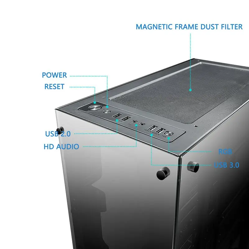 darkFlash Phantom Gaming Case Black ATX Mid-Tower Desktop Computer Gaming Case Chassis with 6pcs 12