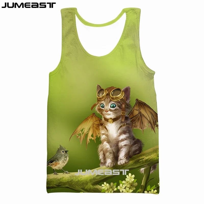 Jumeast бренд для мужчин/для женщин 3D жилет с принтом животных кошка короткий рукав Новая мода спортивный пуловер Лето безрукавки для - Цвет: 13