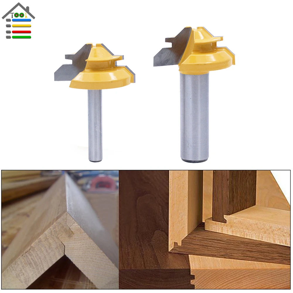 

Lock Miter Router Bits 45 Degree 1/4 1/2" Shank Drill Bit Tenon Cutter Milling Cutters Woodworking Joint CNC Tools