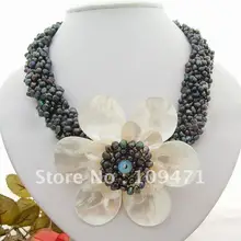 Красивые! 6 Strds ожерелье с черным жемчугом и ракушкой