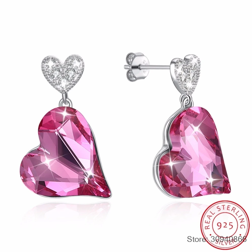 

SMTCAT Heart Pink/Purple Crystal from Stud Earring for Women S925 Sterling Silver Girls Fine Jewelry Fashion 2018