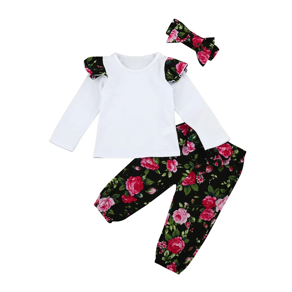

ARLONEET 3pcs Baby Girls O-Collar Fashion Cotton Floral Clothes Set Tops+Pants+Headband Outfits Drop Shipping oct1