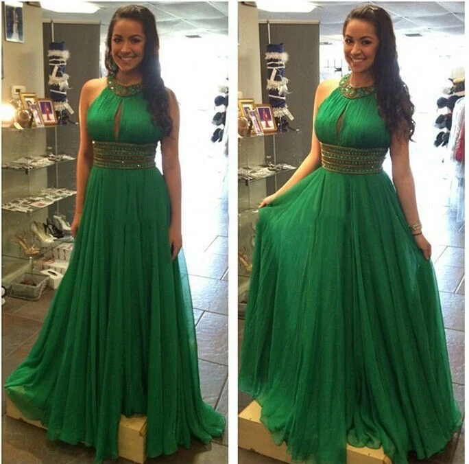 

Sexy chiffon long puffy emerald green prom dresses 2019 vestido de festa longo crystal women formal evening party dresses