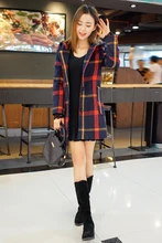 2016 spring new woolen coat Girls long paragraph Slim plaid hooded double sided wool coat Women