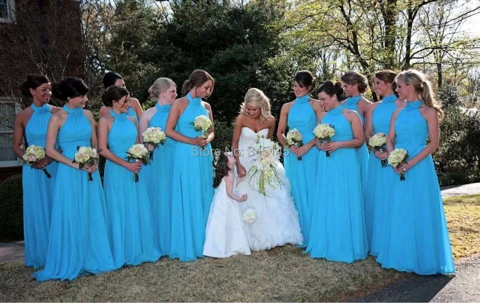 Sensible dividir frío Vestidos De dama De honor azul turquesa Halter Vestidos De gasa plisados De  fiesta Longo vestido De fiesta para jóvenes|turquoise blue bridesmaid  dresses|blue bridesmaid dressbridesmaid dresses - AliExpress