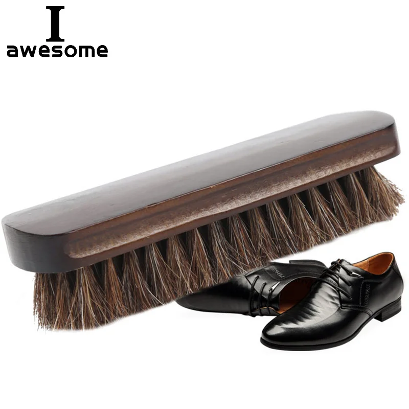 Brosse à chaussures en crin de cheval véritable, outil de polissage doux en cuir de crin de cheval naturel, brosse de nettoyage pour bottes en daim Nubuck