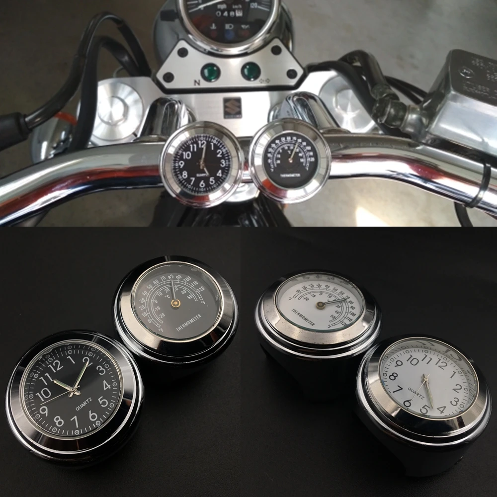

Un7/8 inch Motorcycle Handlebar Mount Dial Clock Watch and Thermometer Temp Gauga For Harley Waterproof