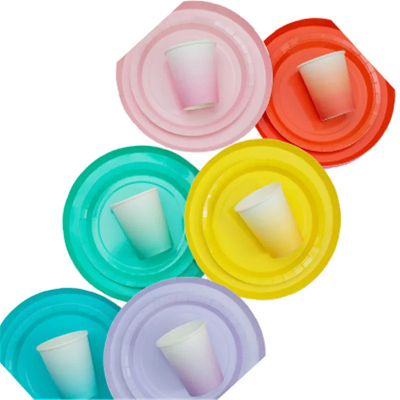 Набор конфетных цветов одноразовая посуда бумажные тарелки для вечеринки чашки, ребенок, душ с днем рождения принадлежности бумажные чашки Посуда