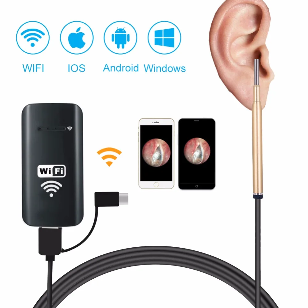 

Wireless Digital Ear Cleaning Otoscope Diagnostic Tool Ear Cleaner with 1.0MP IP67 Waterproof 6 LED Lights for iPhone iOS PC