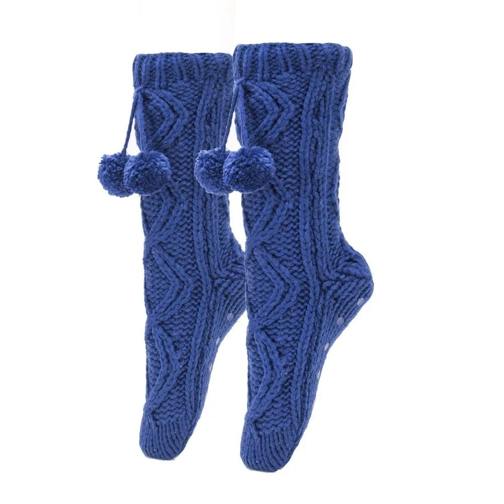 Skinfullysweet/Новые Длинные домашние носки домашние тапочки женские зимние теплые ворсистые домашние тапочки с нескользящей подкладкой - Цвет: deep blue