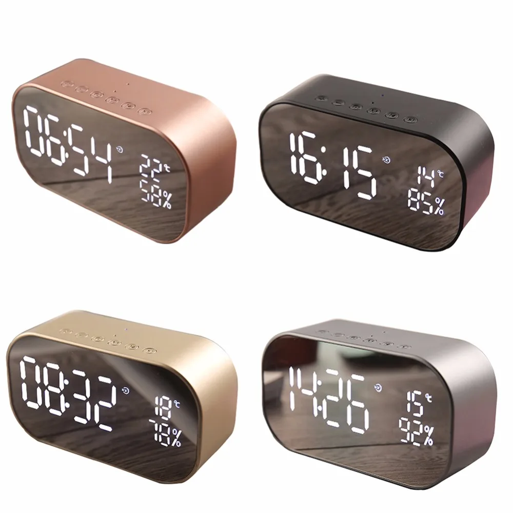 S2 Portable Bluetooth Speaker Support-Temperature LCD Display FM Radio Alarm Clock 4 color 