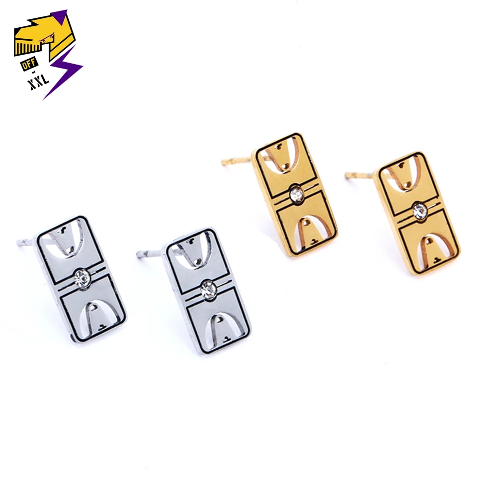 

Hiphop Street Basketball Stage Stud Earrings Male Gold Color Stainless Steel Bling Crystal Small Ear Plug Earrings for Female