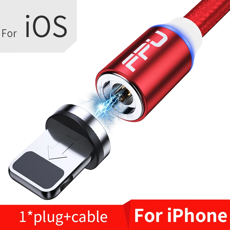 FPU Магнитный Micro usb type-C кабель для быстрой зарядки iPhone, samsung, Xiaomi, Магнитный зарядный шнур для мобильного телефона Android 3 м - Цвет: Red iOS Cable