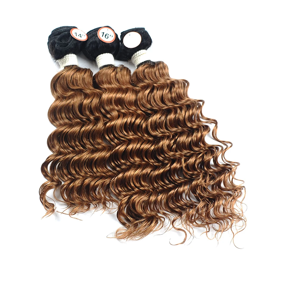 Pinshair Deep Wave Bundles With Closure Ombre T1B 30 Brazilian Hair Weave 3 Bundles With Closure Non Remy Hair No Shed No Tangle (12)