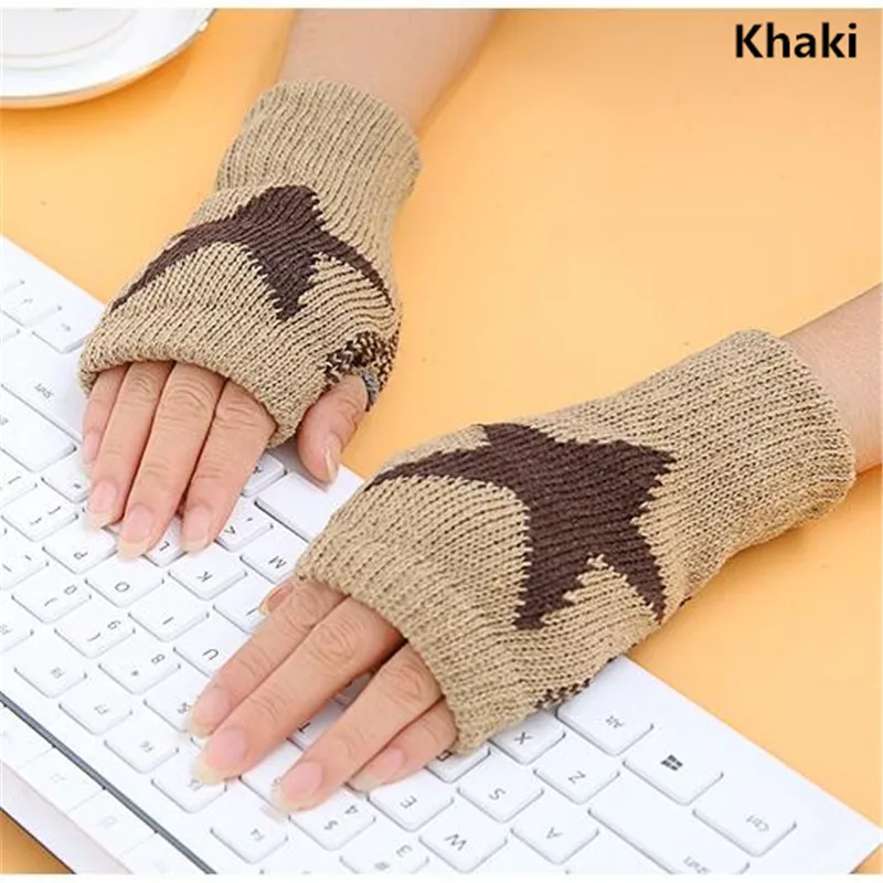 Winter Warm Women Boys & Girl's Students Gloves,Fashion Wild Wool Knitted 5 Star Fingerless Half Finger Gloves Children Gloves
