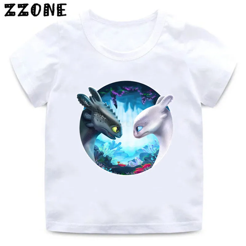 Футболка с принтом «Беззубик и Ночная фурия» для мальчиков и девочек детская забавная одежда детская летняя футболка с короткими рукавами для малышей HKP5272 - Цвет: whiteL