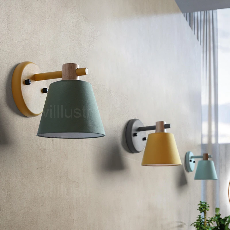 Willlustr Macaron Couleur Ombre Applique Murale Chevet Cuisine Hotel Restaurant Lampe Jaune Vert Chene Bois Fer Bras Applique Murale Aliexpress