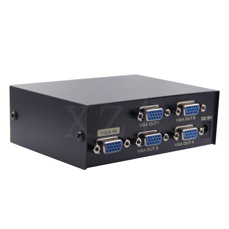 PZ VGA Splitter 1x4 1 to 4 ports VGA Video Splitter 200MHz Support 1920x1440 with power adapter for Adpater