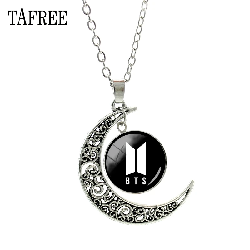 

TAFREE BTS Pendants Necklace Big Round Moon Best Lady Long Chain Necklace Pendant Choker Statement Girls Women Men Jewelry BTS47